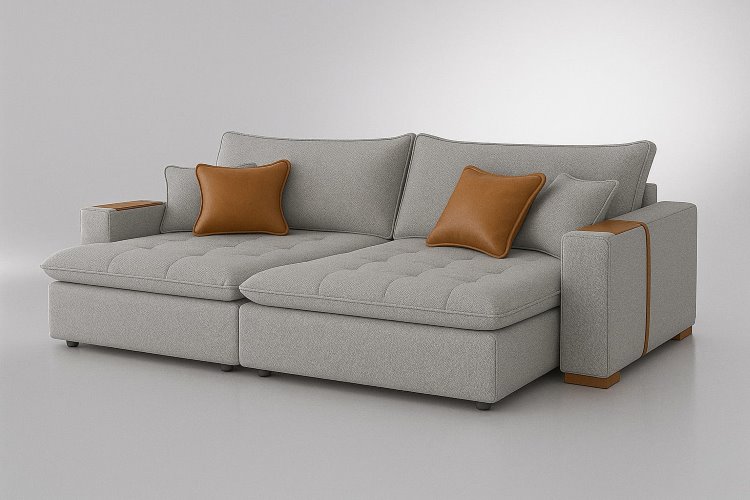 Sofa Cama Belize 220 2x Modulos 90 Braco 20cm Linho Cinza Claro L 09 Casa Decor Estofados