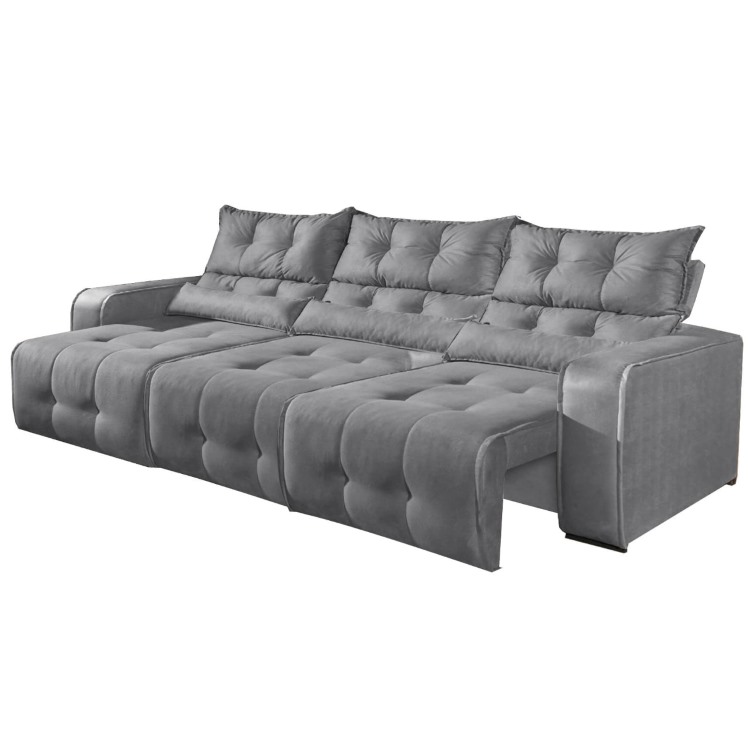 Estofado Retratil Reclinavel Minas 250 3 Moludos 70 mais Braco 20cm Veludo Suede Cinza 508 Decorar Moveis