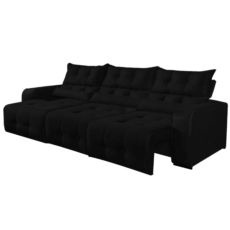 Estofado Retratil Reclinavel Minas 250 3 Modulos 70 mais Braco 20cm Veludo Suede Preto 509 Decorar Moveis