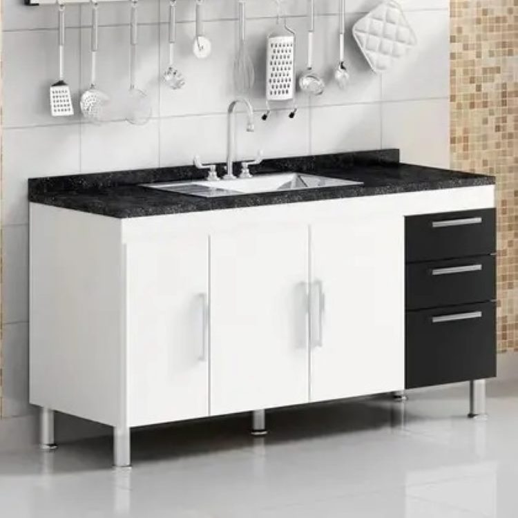 Gabinete Libra 144 2P3G sem Tampo e nem Pia Branco.Preto Quarta Divisao