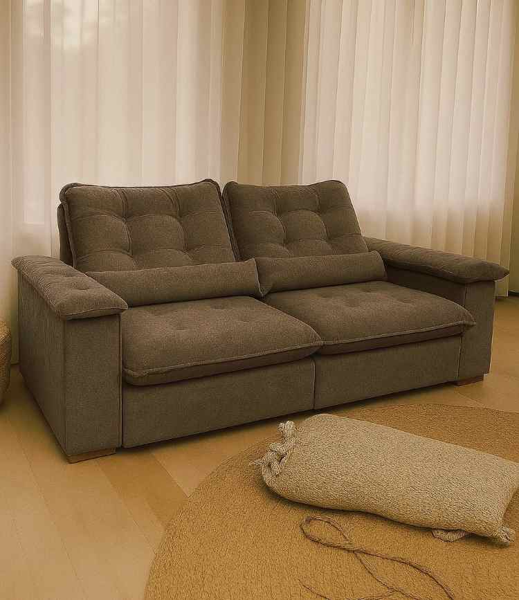 Estofado Retratil Reclinavel Gold 210 2×80 mais Brc 25cm com Pillow Top 25cm Veludo Capuccino 02 Diviminas