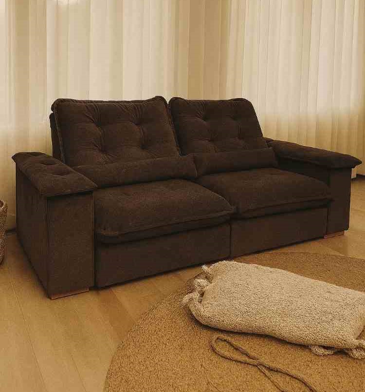Estofado Retratil Reclinavel Gold 210 2×80 mais Brc 25cm com Pillow Top 25cm Veludo Marrom 03 Diviminas