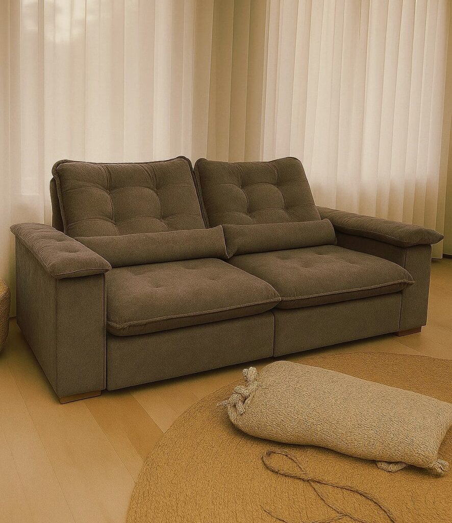 Estofado Retratil Reclinavel Gold 230 2×90 mais Brc 25cm com Pillow Top 25cm Veludo Capuccino 02 Diviminas