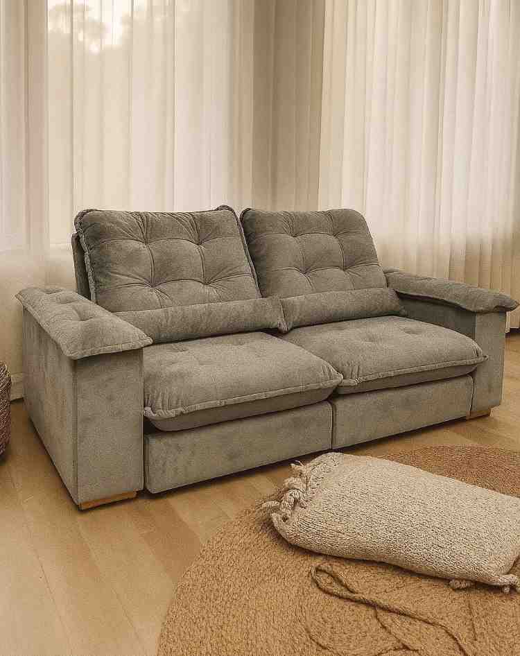 Estofado Retratil Reclinavel Gold 250 2×100 mais Brc 25cm com Pillow Top 25cm Veludo Bege 05 Diviminas