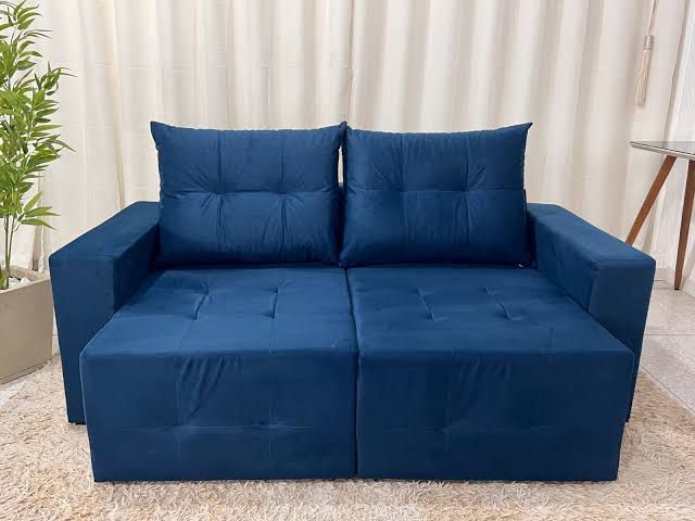 Estofado Retratil Havai 180 2×90 Veludo Azul Bianca Decor