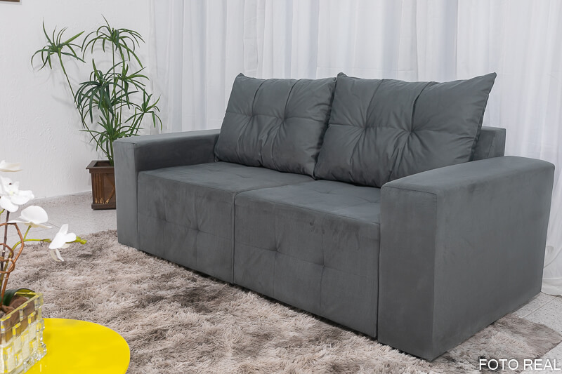 Estofado Retratil Havai 180 2×90 Veludo Cinza Bianca Decor