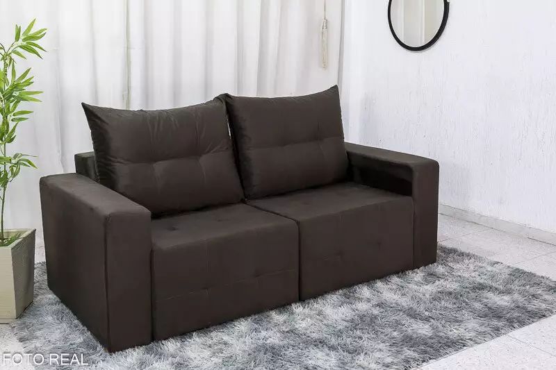 Estofado Retratil Havai 180 2×90 Veludo Marrom Bianca Decor