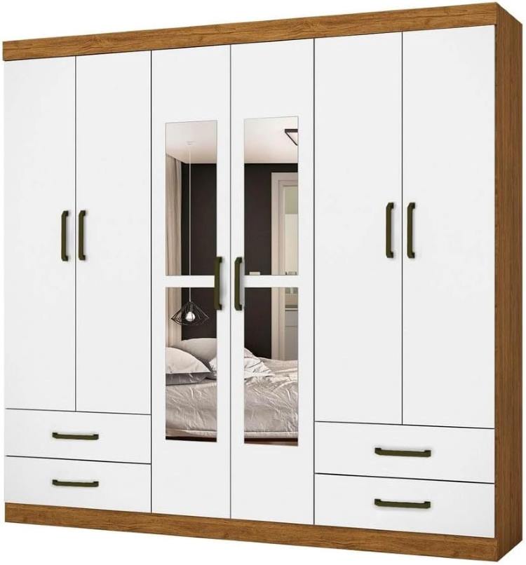 Roupeiro Hercules Gold 6P4G com Espelhos Cinamomo.Branco Carioca