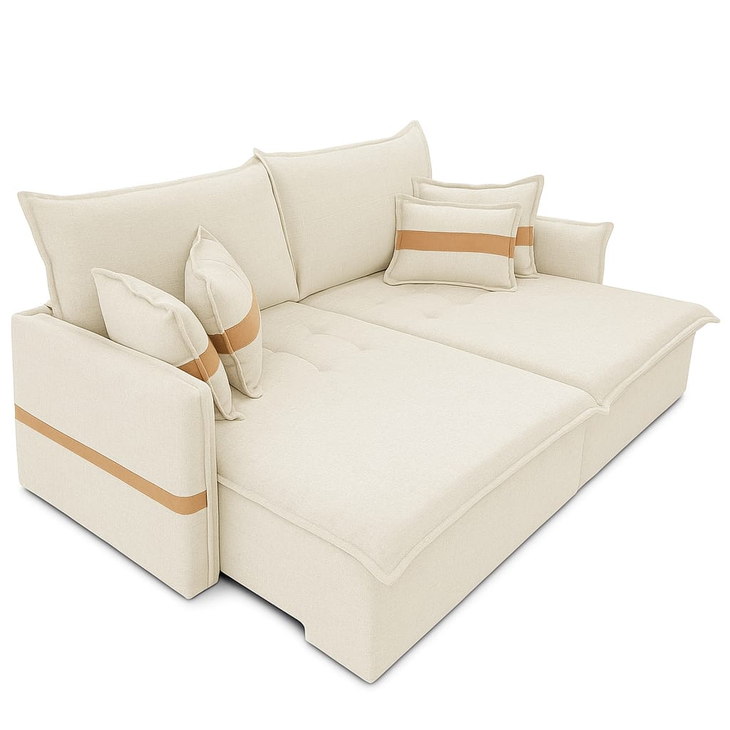 Sofa Retratil Reclinavel sem Caixa Leticia 220 Linho Bege Claro 27 We Estofados