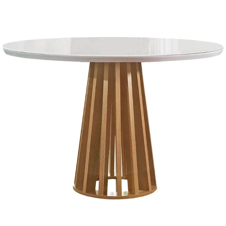 Mesa Berlim 100 Tampo Redondo Plus MDF.Vidro Off White.Cinamomo Cel Moveis