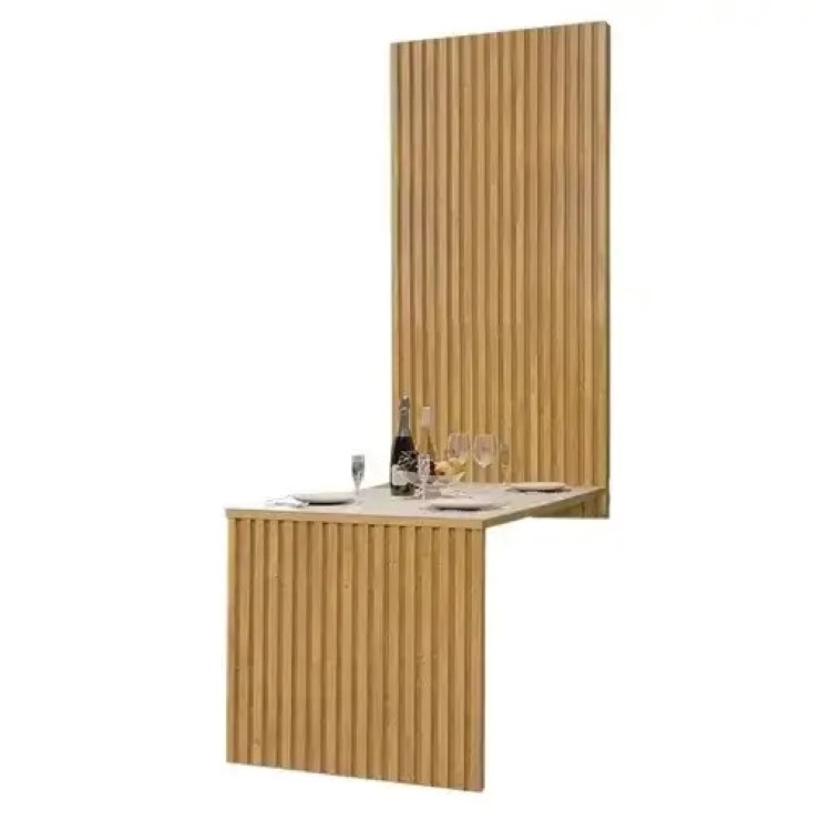 Mesa Cancun 120×90 com Painel Ripado Cinamomo Tampo MDF Vidro Off White Cel Moveis