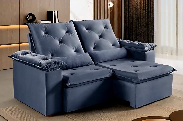 Estofado Retratil Reclinavel Opel 200 2×100 Veludo Suede Grafite 405 KM Decor