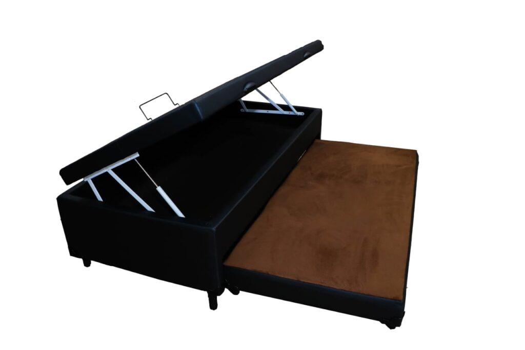Base Solteiro com Cama Auxiliar 88×47 Suede Preto Bellox