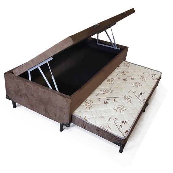 Base Bau Solteiro com Cama Auxiliar 88×47 Suede Marrom Bellox