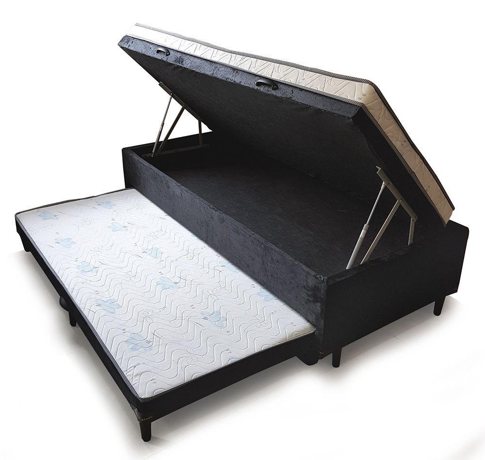 Base Bau Solteiro com Cama Auxiliar 88×47 Suede Preto SR Moveis