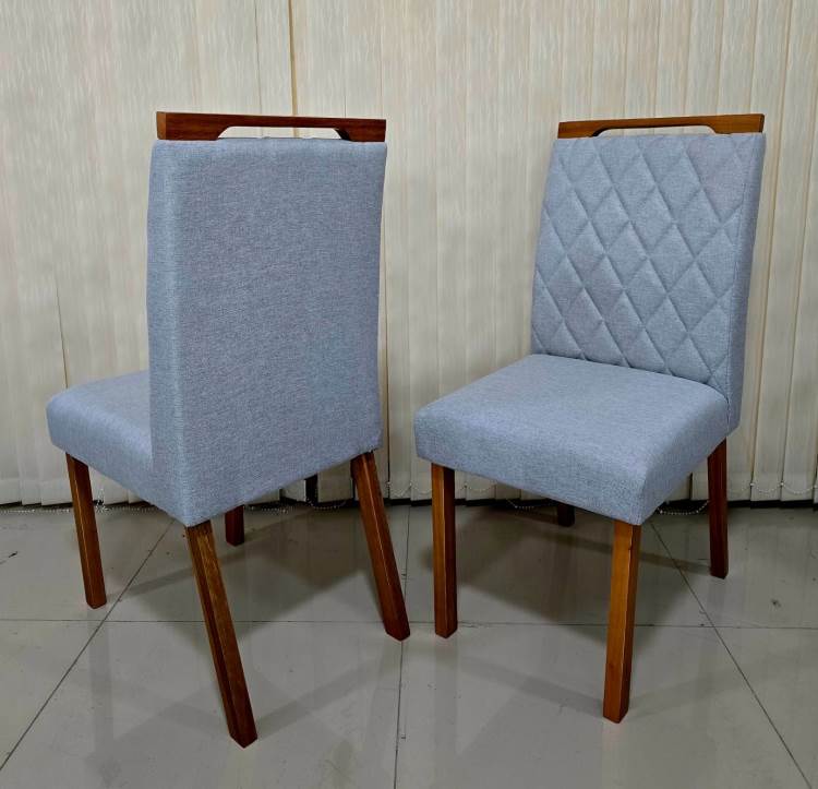 Kit com 2 Cadeiras Dublin Cinamomo.Bordado 106 Linho Saturno Cinza 07 Vieira Decor