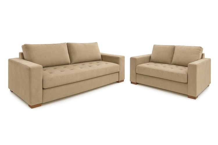 Conjunto Estofado Malta 2×3 Lugares Veludo Suede Bege 118B Araujo Estofados