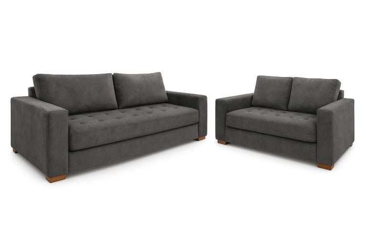 Conjunto Estofado Malta 2×3 Lugares Veludo Suede Cinza 120B Araujo Moveis