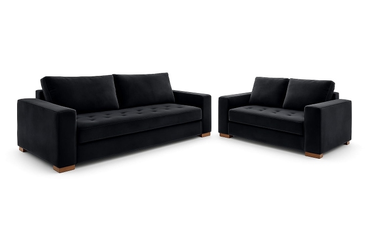 Conjunto Estofado Malta 2×3 Lugares Veludo Suede Preto 110B Araujo Estofados