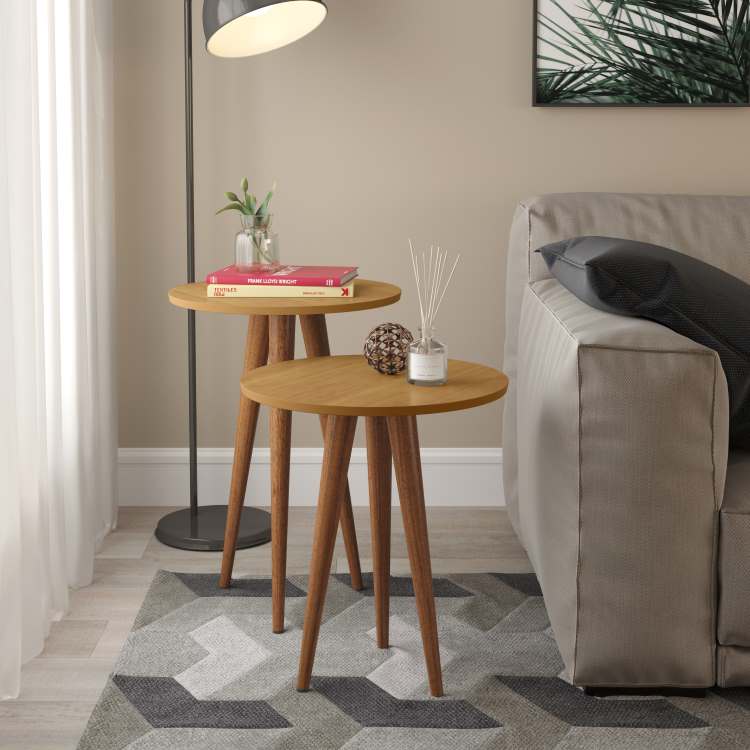 Conjunto com 2 Mesas Canto.Lateral Slim Cinamomo Patrimar