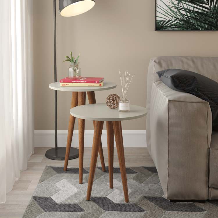 Conjunto com 2 Mesas Canto.Lateral slim Off White Patrimar