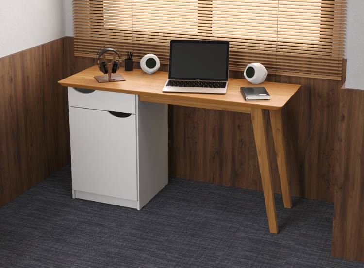 Escrivaninha Prism 1P1G Branco Acetinado.Cinamomo Patrimar Moveis