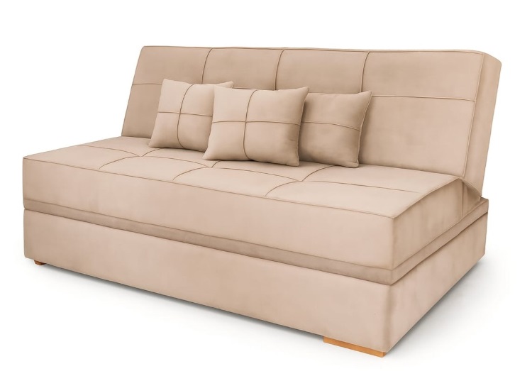 Sofa Cama Italia com Bau Veludo Suede Bege 118B Araujo Estofados