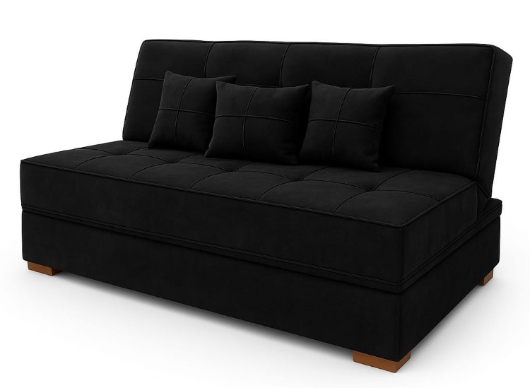 Sofa Cama Italia com Bau Veludo Suede Preto 110B Araujo Estofados