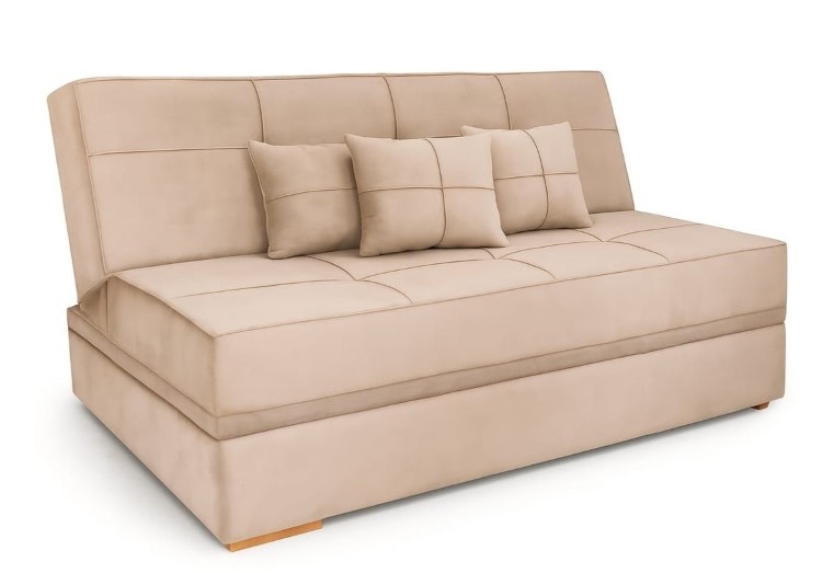 Sofa Cama Italia sem Bau Veludo Suede Bege 118B Araujo Estofados