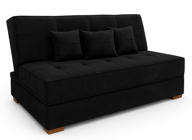 Sofa Cama Italia sem Bau Veludo Suede Preto 110B Araujo Estofados
