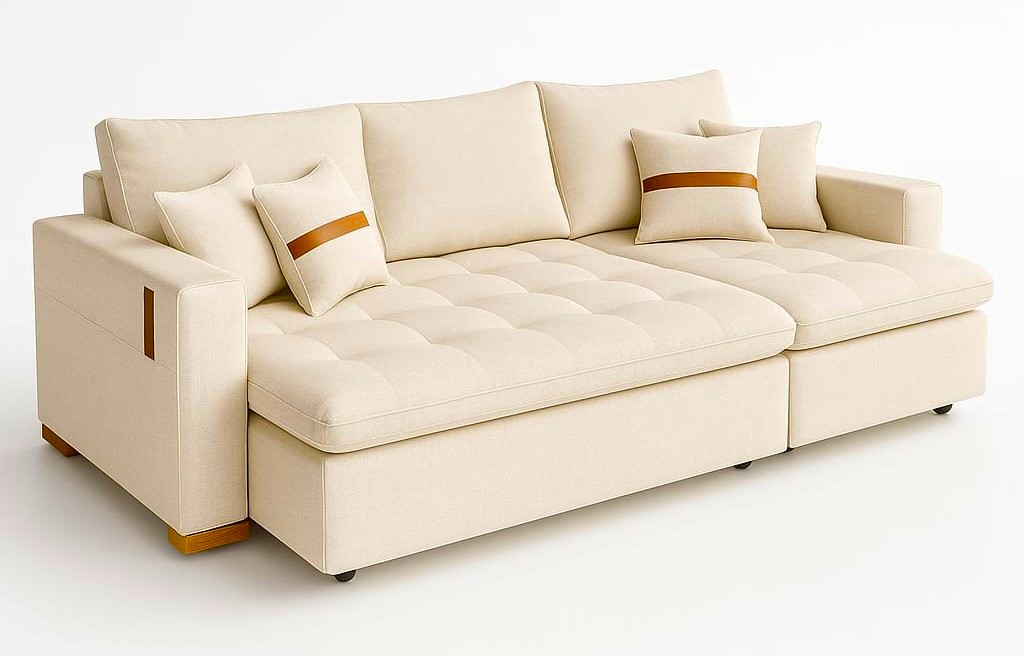 Sofa sem Caxia Retratil Lisboa 240 2xModulos 120 Linho Bege 03 We Art Decor