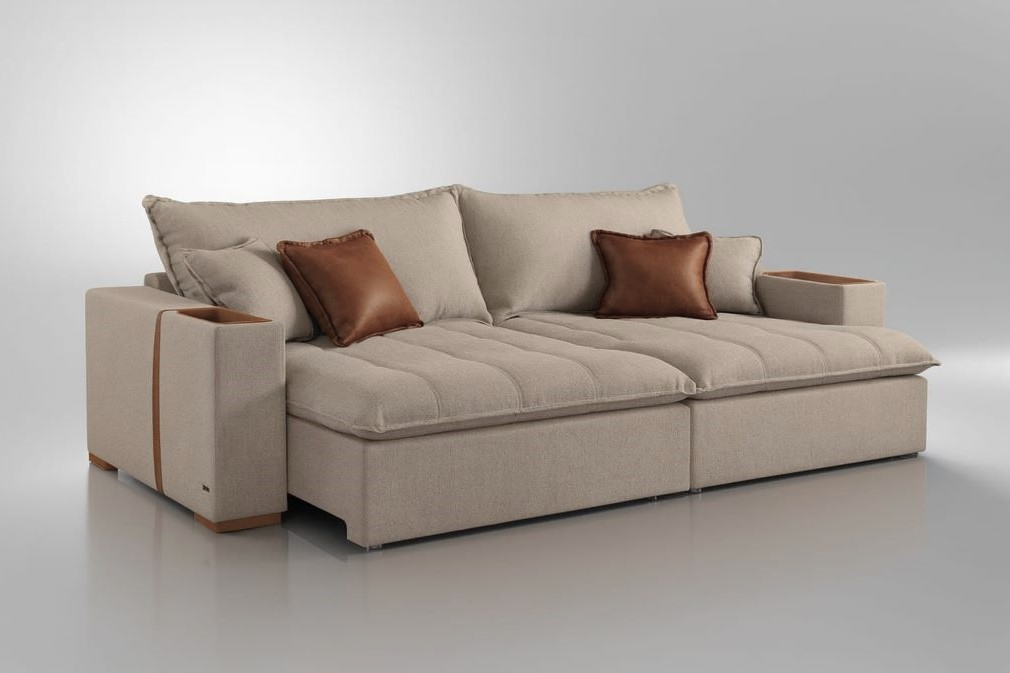 Sofa Cama Retratil Mariah 250 2xMoludos 100 mais Brc 25cm Linho Bege 23 We Art Decor