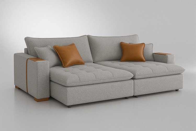 Sofa Cama Retratil Mariah 250 2xMoludos 100 mais Brc 25cm Linho Cinza Claro 20 We Art Decor