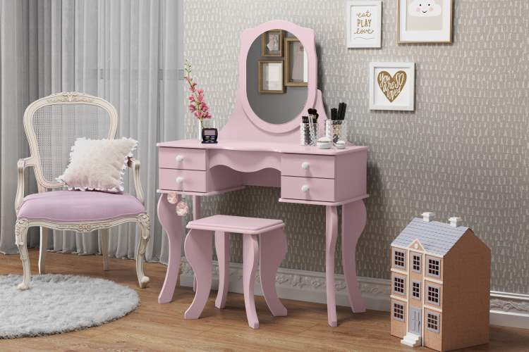 Penteadeira Princesa 4G com Espelho Rosa Patrimar Moveis