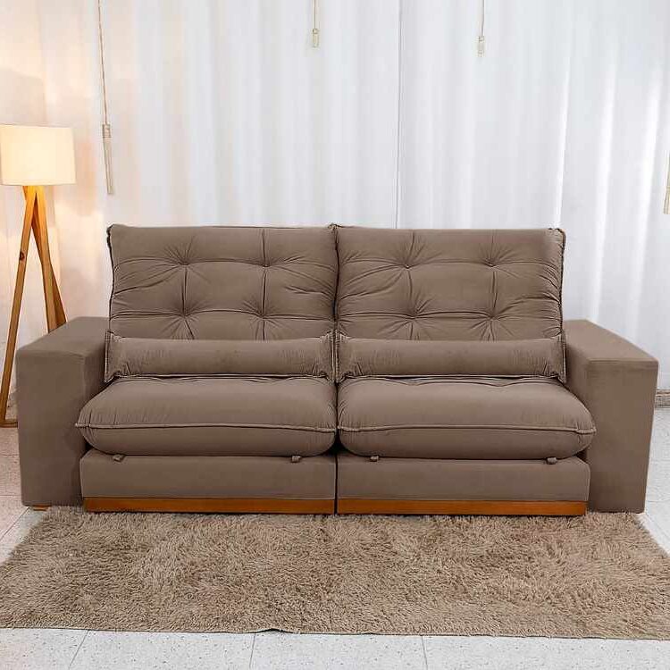 Estofado Retratil Reclinavel Toronto 230 Veludo Suede Capuccino Bia Estofados