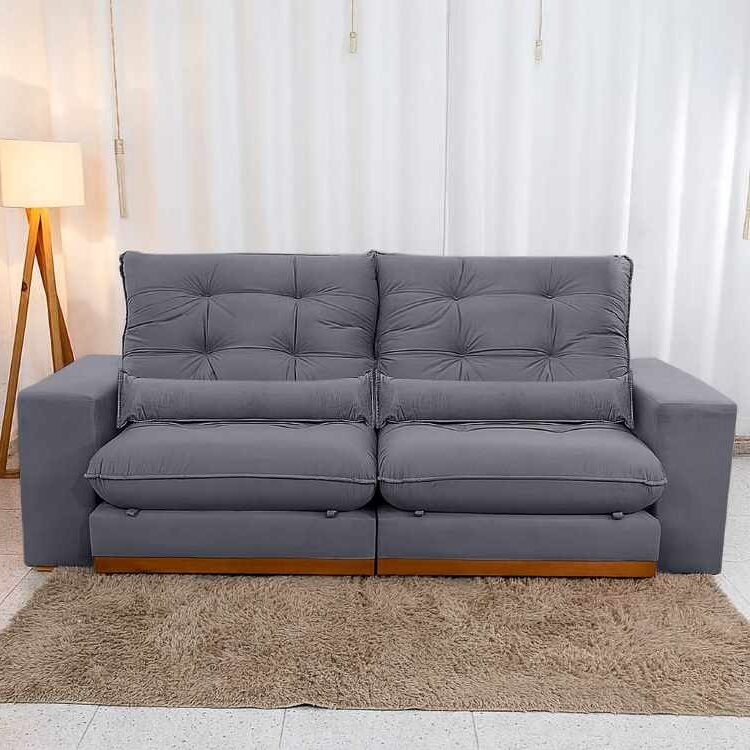 Estofado Retratil Reclinavel Toronto 230 Veludo Suede Cinza Bia Estofados