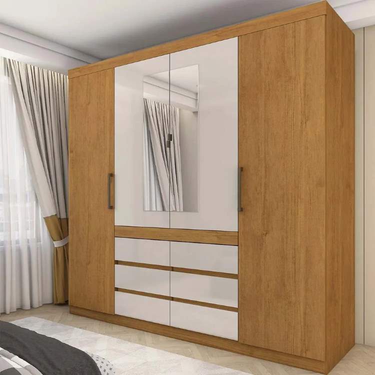 Roupeiro Imperio 4P6G com Espelhos Cinamomo.Branco Carioca