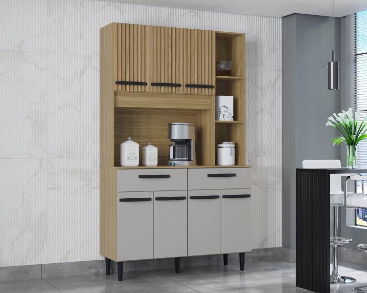 Kit Cozinha Malu 7P2G Damasco Ripado.Off White Poquema