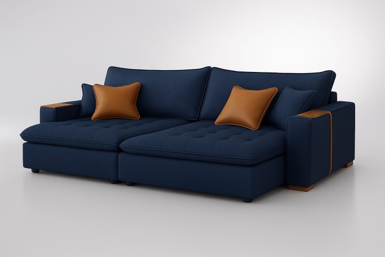 Sofa Cama Retratil Mariah 250 2xMoludos 100 mais Brc 25cm Linho Azul 16 We Art Decor