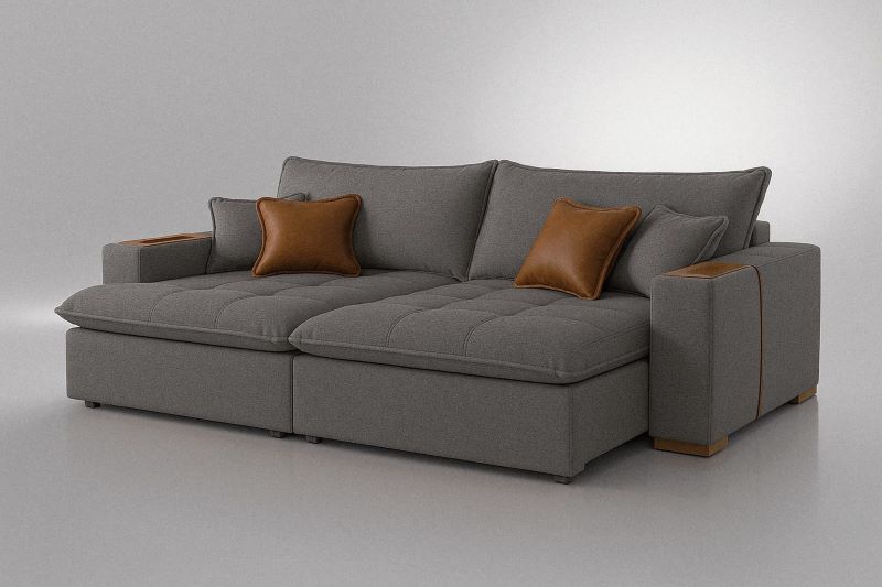 Sofa Cama Retratil Mariah 250 2xMoludos 100 mais Brc 25cm Linho Cinza Escuro 22 We Art Decor