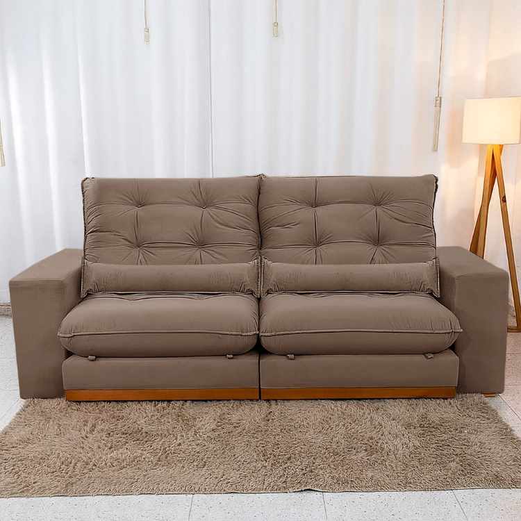 Estofado Retratil Reclinavel Toronto 210 Veludo Suede Capuccino Bia Estofados
