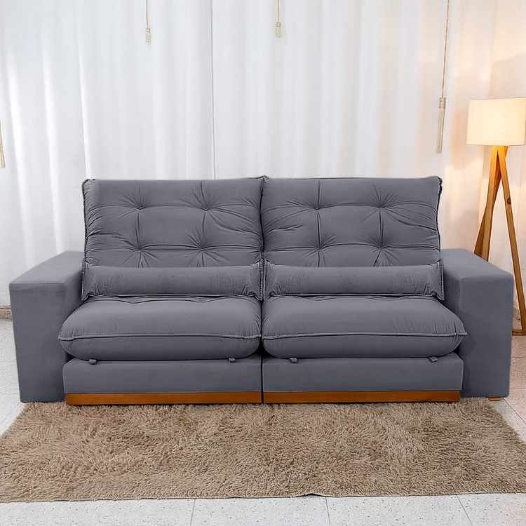 Estofado Retratil Reclinavel Toronto 210 Veludo Suede Cinza Bia Estofados