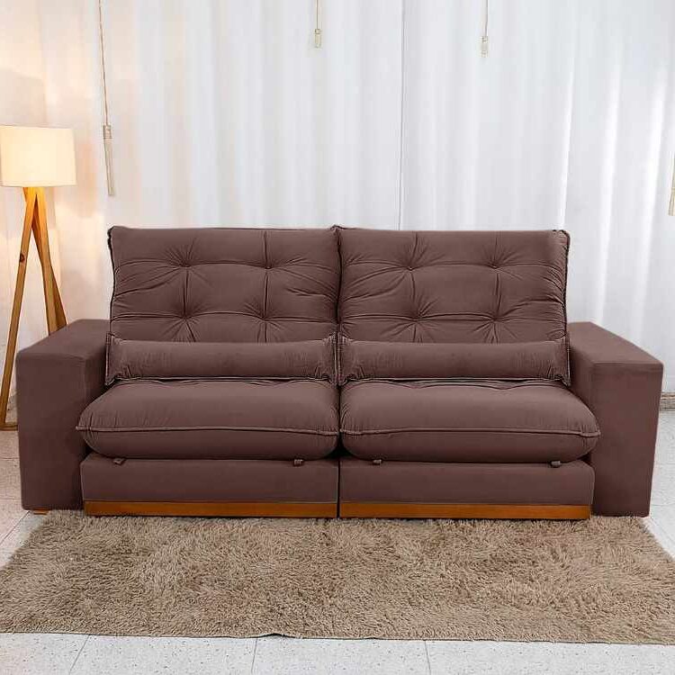 Estofado Retratil Reclinavel Toronto 290 2×120 mais 25cm Brc com Pillow 25cm Veludo Suede Marrom