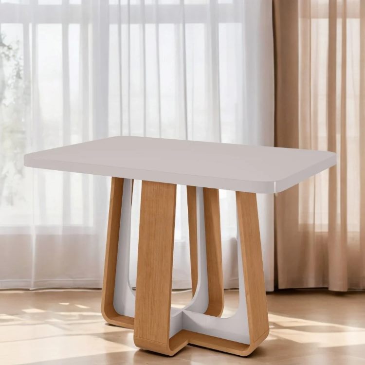 Mesa Sintonia 120Tampo MDF com Vidro Amendoa Clean.Off White Lopas Moveis