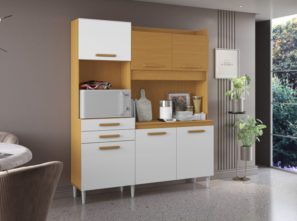 Kit Cozinha Selena 6P2G Cinamomo.Branco Tx Aramoveis