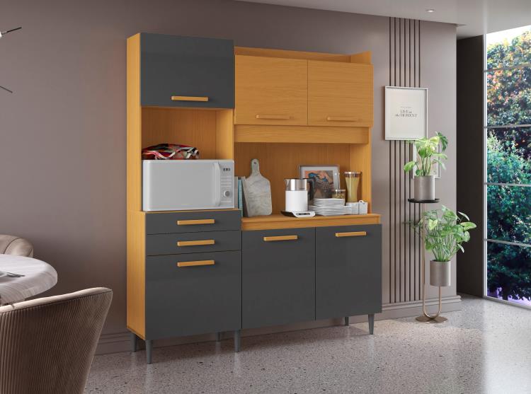 Kit Cozinha Selena 6P2G Cinamomo.Grafite Aramoveis