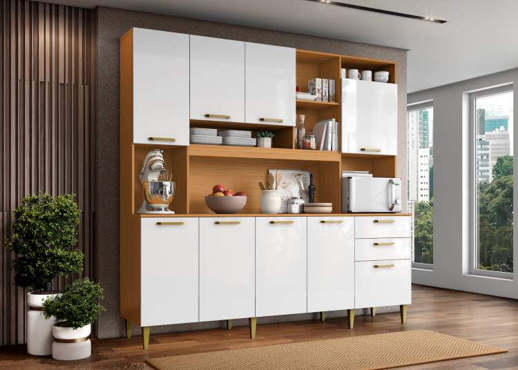 Kit Cozinha Mega 9P2G Cinamomo.Branco Tx Aramoveis