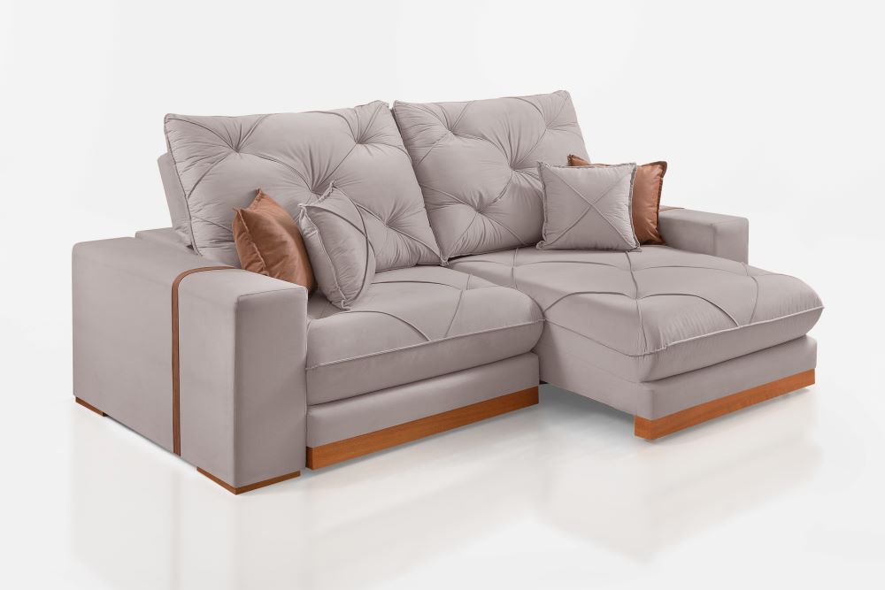 Estofado Retratil Reclinavel Geriba 210 2×80 com Braco 25cm Veludo Inca Bege Claro 02 Idealle