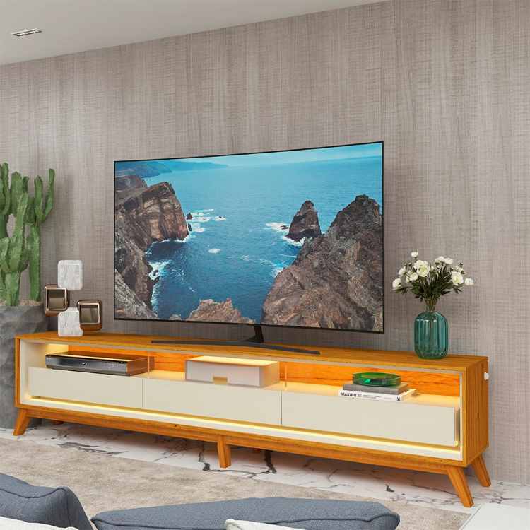 0552302 Rack Requinte 260 3G3N com LED e Pes de Madeira Naturale.Off White Gelius