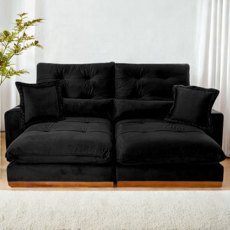 Estofado Retratil Reclinavel Toronto 230 2×80 mais Brc 25cm Molas Pocket e Pillow 25cm Veludo Suede Preto Bia Estofados